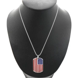 American Flag Dog Tag Necklace - Stainless Steel - USA Veteran, Gift - Picture 1 of 5