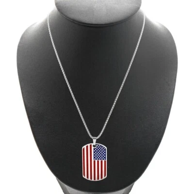 Collar con etiqueta de perro bandera americana - acero inoxidable - veterano de EE. UU., regalo Foto 1 de 4