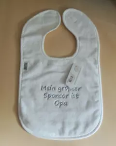 Baby Lätzchen mit Spruch Mein größter Sponsor ist Opa .. Stickerei Baumwolle - Bild 1 von 2