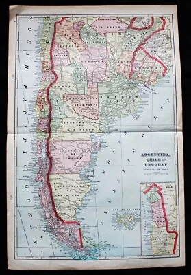 ARGENTINA CHILE PERU BOLIVIA ATLAS MAP PAGE PLATE 1908 GEORGE F. CRAM PUBLISHER - Image 1 of 4