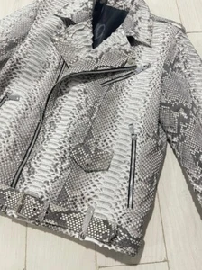 Man's Snakeskin Biker Jacket | Python Leather Moto Jacket, Natural Grey Jacket | - Picture 1 of 11