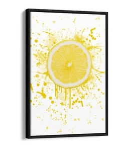 LEMON FRUIT SPLASH ART PAINT SPLATTER -FLOAT EFFECT CANVAS ART PRINT KITCHEN - Picture 1 of 12