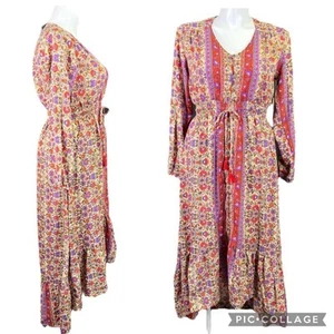 Revolve Boemo Womens Peasant Dress Boho Smocked High Low Button Down Large - Picture 1 of 13