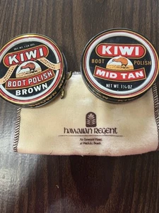 2 Vintage KIWI Shoe Boot Polish Tin Brown Mid Tan W/Cloth - Picture 1 of 6