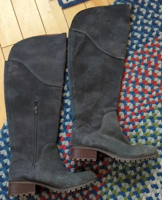 Lucky Brand Boots Womens 9 M WC 39 Harleen Tall Riding Gray Leather Zipper Block - Image 1 of 4