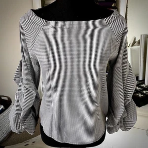 For Change Womens Gingham Check Top Ruffle Sleeve Size S US 6 to 8 Black White - Bild 1 von 10