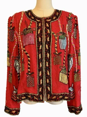 Винтажный Scala блестки бисером куртка женщин 1 X шелк Рождество гламур праздник вечеринки - Изображение 1 из 4