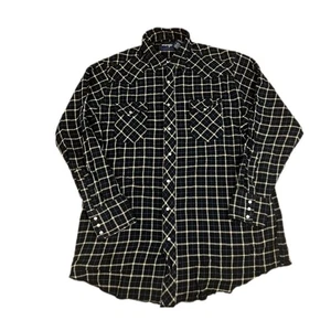 Wrangler Herren XL Tall Western Karo Hemd Navy Creme Flanell Langarm Druckknopf - Bild 1 von 9