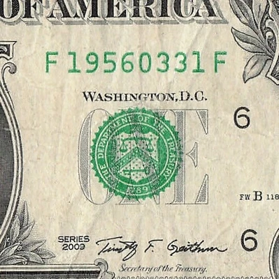 MAR 31 1956 Birthday Fancy Serial Number Date Note One Dollar Bill 03 31 1956 - Image 1 of 4