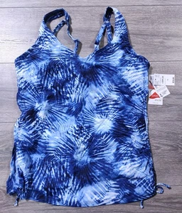 Lands End Damen-Badeoberteil Größe 12 Batik blau verstellbar V-Ausschnitt Tankini Bademode - Bild 1 von 7