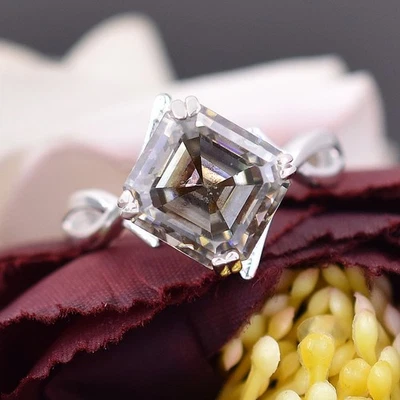 ¡Anillo solitario de diamantes grises talla Asscher certificado de 4,90 quilates! Sin tarifa. Foto 1 de 4