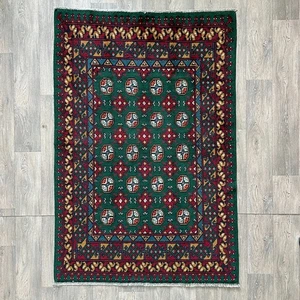 178 x 118cm Vintage Handmade Afghan Carpet Aqcha Traditional Oriental Wool Rug - Picture 1 of 24