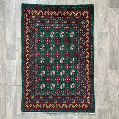 178 x 118cm Vintage Handmade Afghan Carpet Aqcha Traditional Oriental Wool Rug - Image 1 of 4