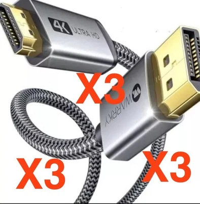 (3)  Warrky 4K DisplayPort to HDMI Cables 6FT SEALED - Image 1 of 4