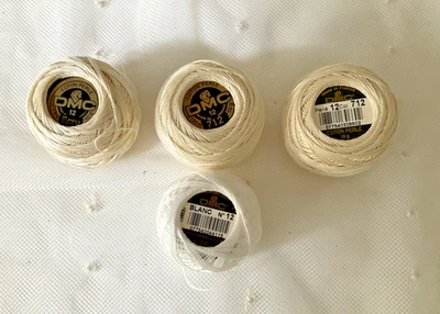 DMC Cotton Perle Thread Lot of 4 Made in France 10g Assrt Whites Slightly Used - Image 1 of 4