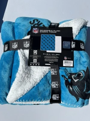 LOGO Carolina Panthers Blanket NFL Reversible Sherpa Plush Throw Fan Gear Gift