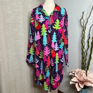 Nick & Nora Weihnachtsbaum Flanell Nachthemd Weihnachten Pyjama Damen Größe L - Bild 1 von 10