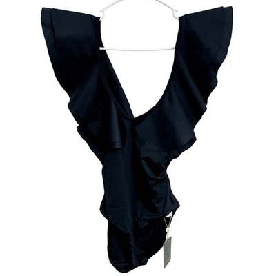 NWT Anthropologie Boamar Black Ruffle One Piece Swimsuit Size M Feminine Luxury - Image 1 of 3