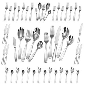 50-Piece 18/10 Flatware Set for 8 with Serving Pieces, 45 +5 Piece Heavy Stai... - Picture 1 of 6