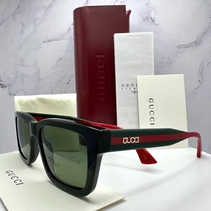 New GUCCI Sunglasses Black Gold 3D Metal Logo Square Red Green Web Arms - Picture 1 of 23