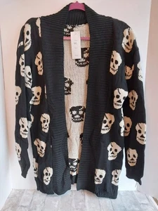 Totenkopf Strick offene Strickjacke Pullover Gothic Halloween All Over Print Gr. XXL Bina - Bild 1 von 5