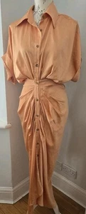 Mable Hemdblusenkleid neu orange seidig gerafft M 10 12 lang Knopfleiste - Bild 1 von 7