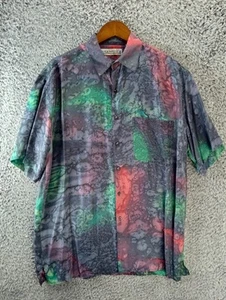Vintage Huk A Poo Hemd Herren L Abstrakt 100% Seide Knopfleiste Aquarelle Bunt - Bild 1 von 9