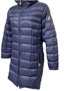 Michael Kors 3X Blue Quilted Packable Down Fill Hooded Zip Up Long Jacket - Picture 1 of 6