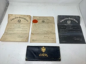 2 WWII US Army Honorable Discharge Paper Certificate Leather Case Re-Enlistment - Picture 1 of 9
