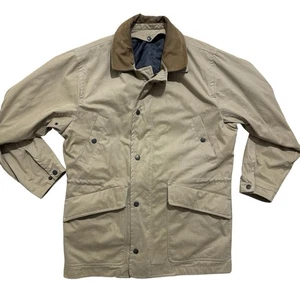 London Fog Chore Barn Coat Mens Sz M Tan Leather Collar Removable Liner Vintage - Picture 1 of 9