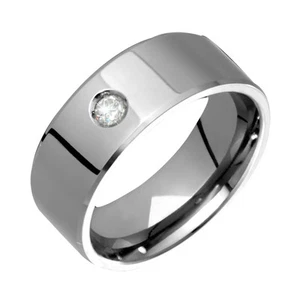 Mens Titanium Ring Solitaire Diamond Wedding Band Engagement Ring Size 4 to 14 - Picture 1 of 1