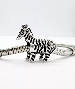 Zebra Charm Bead Zoo Animal Genuine 925 Sterling Silver For Bracelet π - Picture 1 of 8