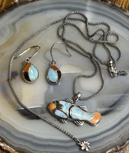 Marahlago Sterling Silver Fish Pendant & Earrings W/ Adjustable Necklace - Picture 1 of 8