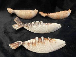 Lote de 4 estatuillas de peces concha de mar tallada vintage - Imagen 1 de 18