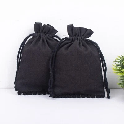 25 Pcs Drawstring Black Bottom Pom-Pom Cotton Handmade Jewelry Travel Pouch 3x4" - Image 1 of 4