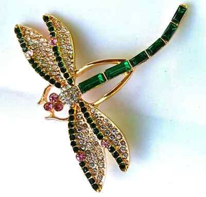 faceted DRAGONFLY BROOCH, AB, PINK GREEN crystals - Picture 1 of 9