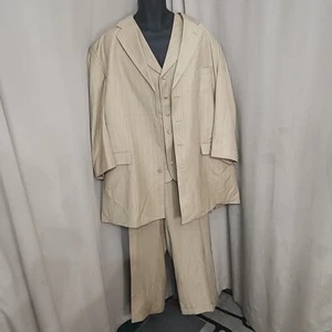 Suit Soprano Men's Tan 3 Piece 2XL-54L / 49L Pleated Front Pants Poly/Viscose  - Picture 1 of 11