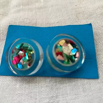 Two Vintage MCM Confetti Lucite Buttons Metal Shanks 2/4 in. - Image 1 of 4