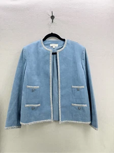 Vintage Adolph Schuman For Lilli Ann Womens Blue Ultra Suede Blazer Jacket Large - Picture 1 of 10
