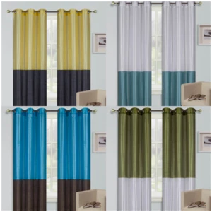 1 SET TENDA FINESTRA GROMMET IN SETA 2 TONI FODERATA PANNELLO OSCURANTE DRAPPO 108" (EID) - Foto 1 di 32