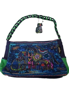 Laurel Burch Shoulder Bag Tote Purse Dog Puppy Canvas Braided Strap Excellent! - Picture 1 of 6