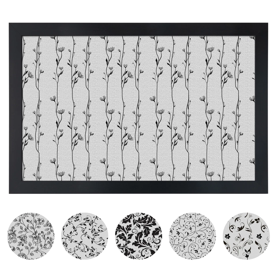 ArtToFrames Custom Cork Bulletin Board Black White Floral Framed in Satin Black - Image 1 of 1