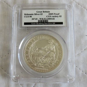 2005 1oz £2 BRITANNIA SILVER PROOF SLABBED CGS 98 - Picture 1 of 5