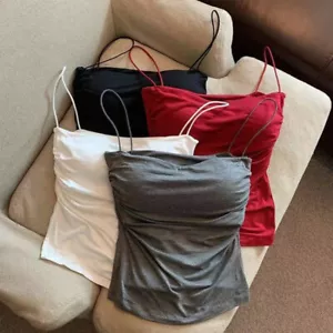 Reggiseno Tank Top Donna Integrato Slim Fit Colore Solido Magliette Senza Maniche Casual - Foto 1 di 28