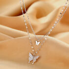 Fashion  Silver Double Butterfly Zircon Necklace Clavicle Women Jewelry Gifts