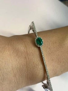 Fine One-Of-A Kind Unique Design Bangle Bracelet With 0.90CT Emerald & 0.70CT CZ - Picture 1 of 8