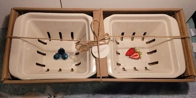 Rae Dunn by Magenta Berry Baskets Ceramic ORGANIC SWEET Set of 2 Artisan NIB - Image 1 of 4