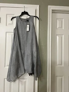 1X $ 418 NEU MIT ETIKETT EILEEN FISHER DUNKLE PERLE D'ESPRIT BEDRUCKTES SEIDENKLEID MIT FUTTER - Bild 1 von 12