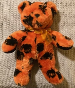 Fiesta Oso de Peluche 16 Pulgadas Halloween Jacquard Abrazo Piel Naranja Arañas Negras - Imagen 1 de 5