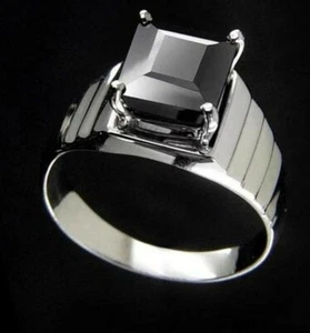 6 Ct Lab Created Black Diamond Ring in Sterling Silver AAA Cut Men's Heavy Ring - Picture 1 of 3